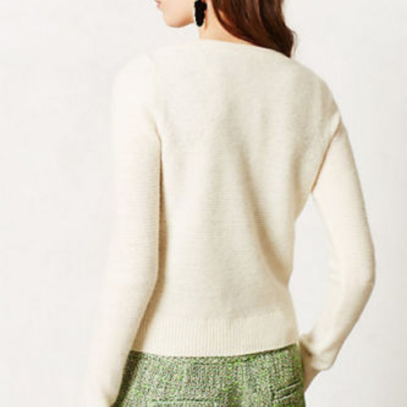 Anthropologie Epoca Cardigan Cropped Ivory Button Front Sweater XSP & MP Petite - Picture 2 of 13